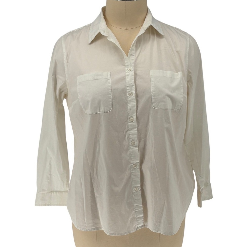 Ava & Viv Button Down Shirt White Long Sleeve Chest Pockets 1X